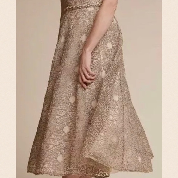 New Sara Emanuel BHLDN Presley 0 Champagne Midi - Picture 3 of 5